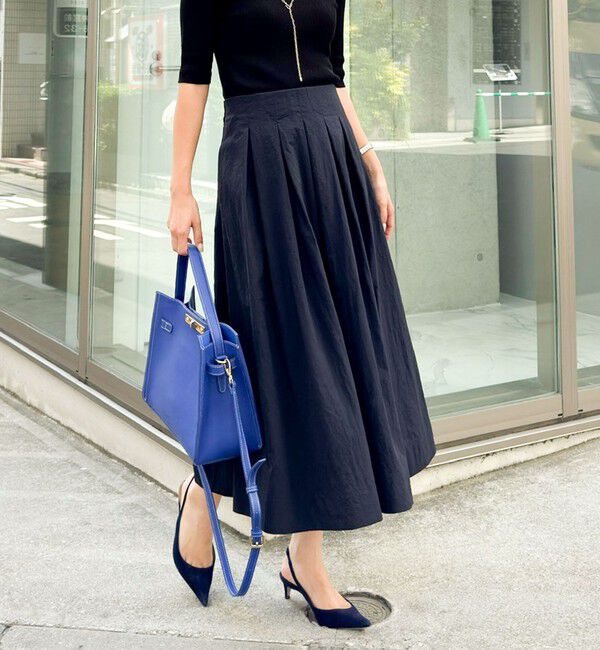 NOLLEY'S「ウォッシャブルバルキータフタタックスカート」|フレア|ブラック