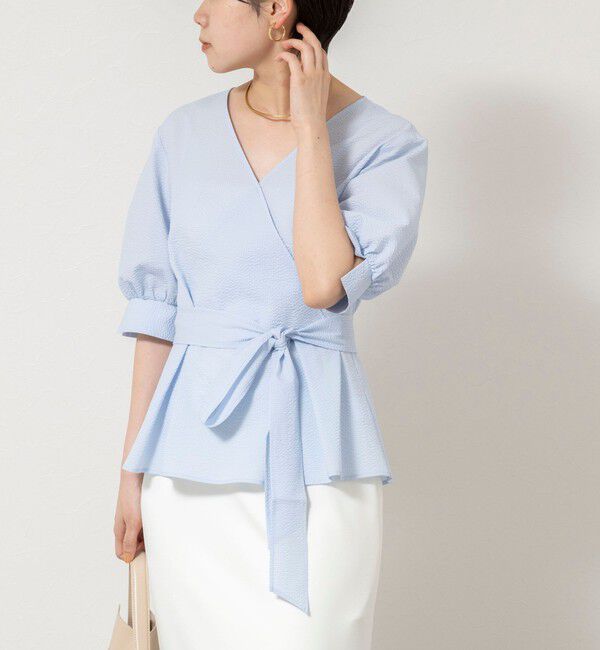 NOLLEY'S sophi「ウォッシャブルサッカーベルト付ペプラムブラウス」|シャツ・ブラウス|サックス
