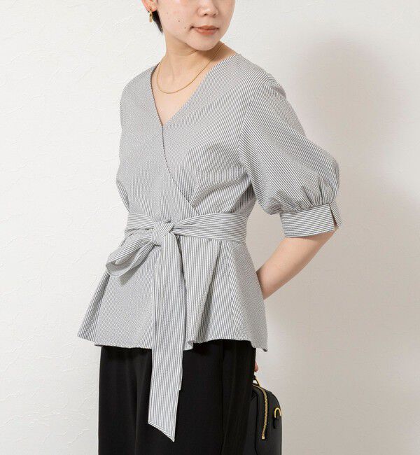 NOLLEY'S sophi「ウォッシャブルサッカーベルト付ペプラムブラウス」|シャツ・ブラウス|ブラック・グレー系1