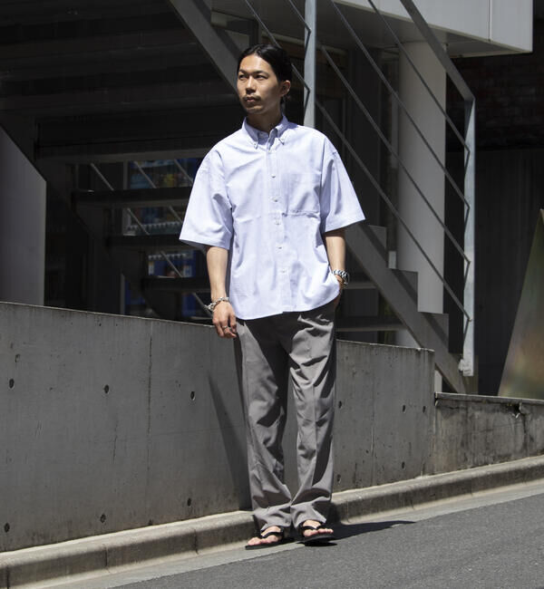 GLOSTER「【GLOSTER/グロスター】オーバーサイズ オックスボタンダウン ストライプシャツ 半袖」|シャツ・ブラウス|