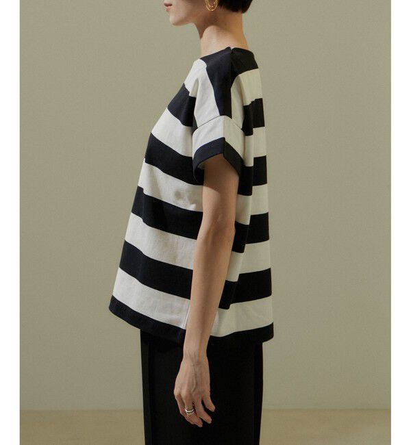SALON adam et rope'「【WEB限定】フレンチスリーブポンチTシャツ［太ボーダー/無地］」|Tシャツ・カットソー|