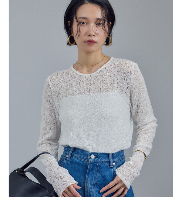 SALON adam et rope'「カーリーレースロングスリーブTシャツ」|Tシャツ・カットソー|ホワイト(10)