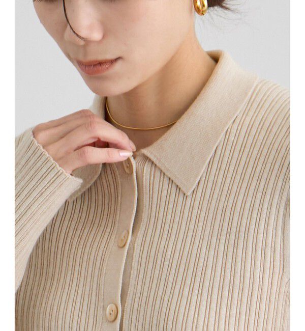 SALON adam et rope'「コットンシルクカシミアリブポロカーディガン」|カーディガン|