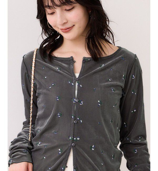 VIS「フロッキーチュール刺しゅうカーディガン/2WAY」|カーディガン|チャコール(06)