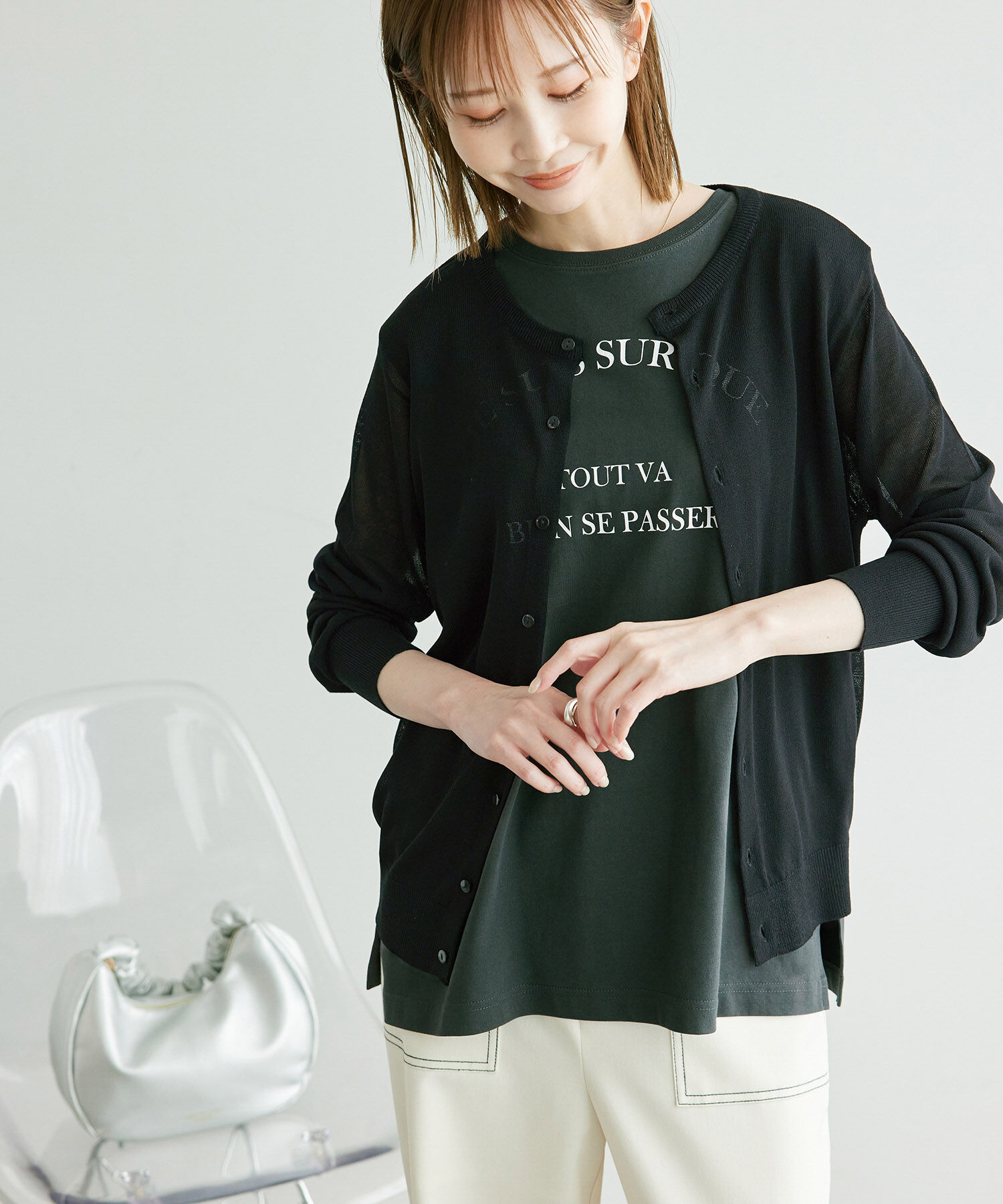 Rope&rsquo;Picnic「シアークルーカーディガン/UVケア・冷感・洗濯機OK」|カーディガン|