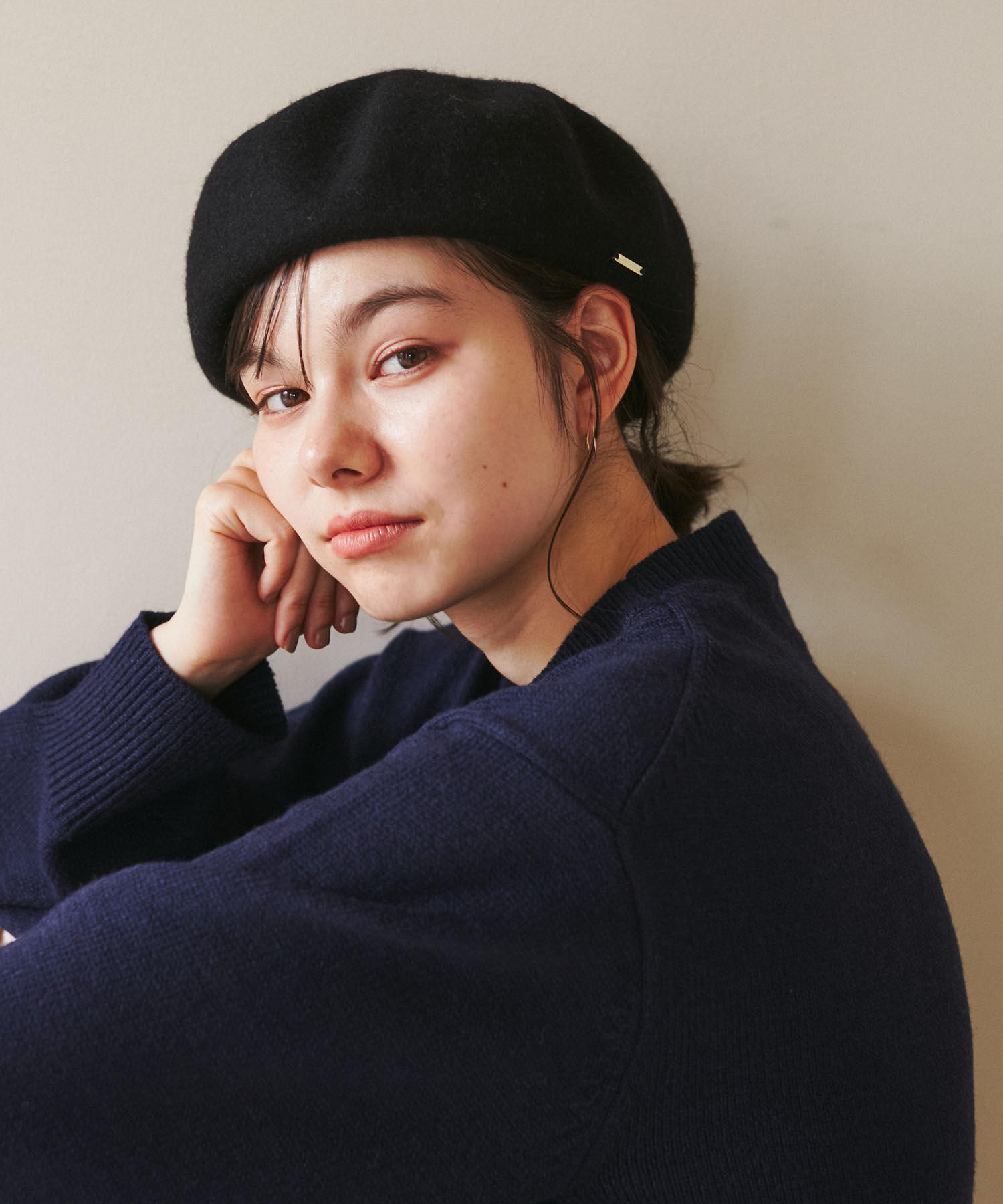 ROPE PICNIC PASSAGE「プレート付きウールベレー帽/リンクコーデ」|ハンチング・ベレー帽|ブラック(01)