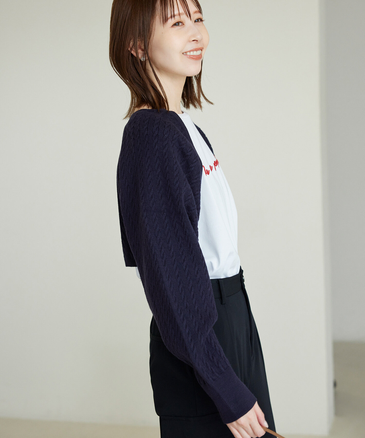 ROPE PICNIC PASSAGE「ケーブル編みニットアームボレロ」|カーディガン|