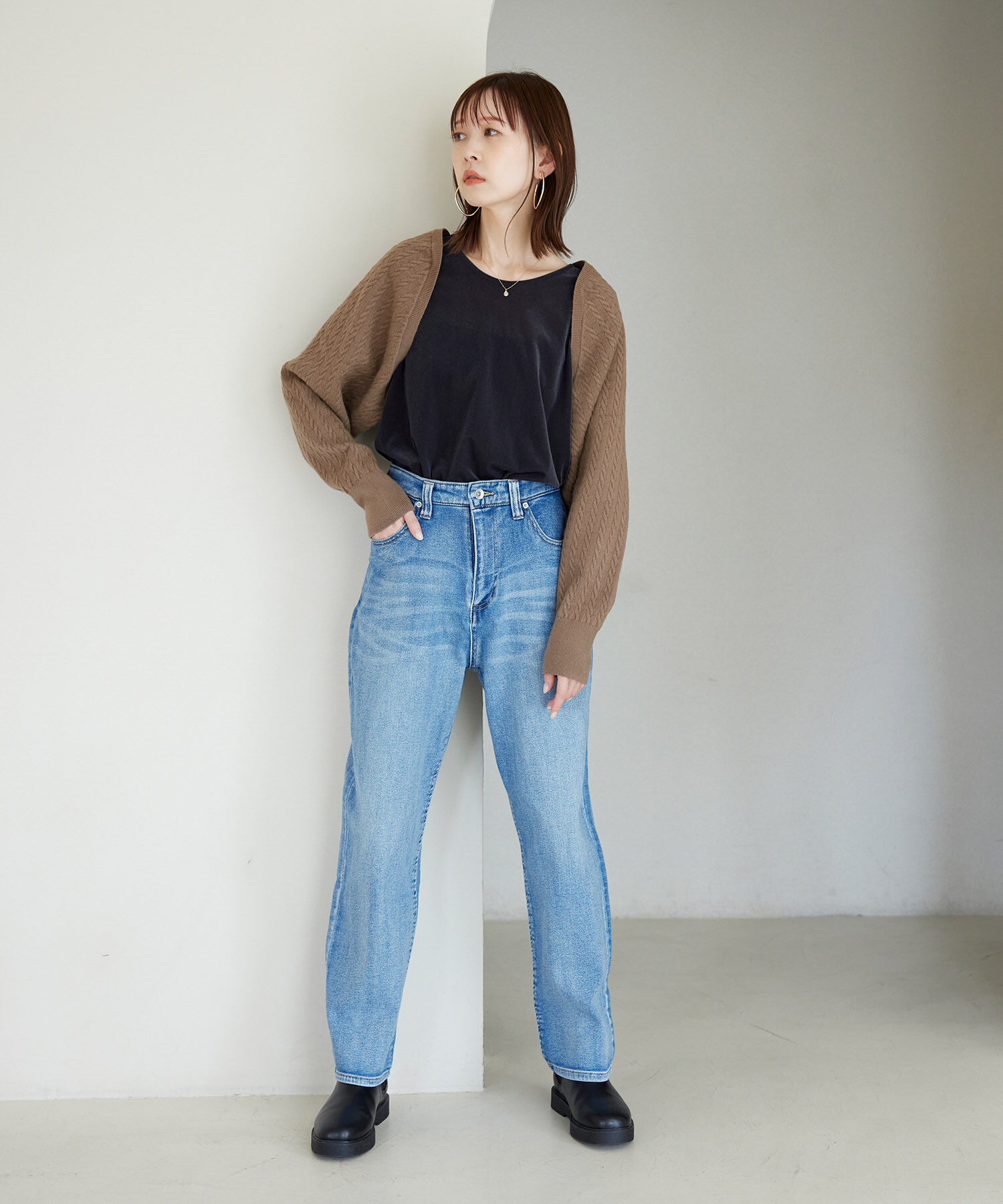 ROPE PICNIC PASSAGE「ケーブル編みニットアームボレロ」|カーディガン|