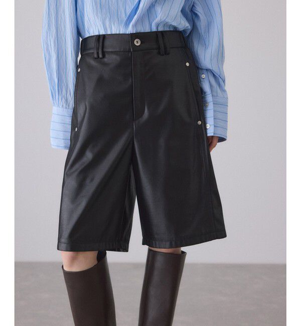 ADAM ET ROPE'「グロスコクーンハーフパンツ」|チノ|ブラック(01)