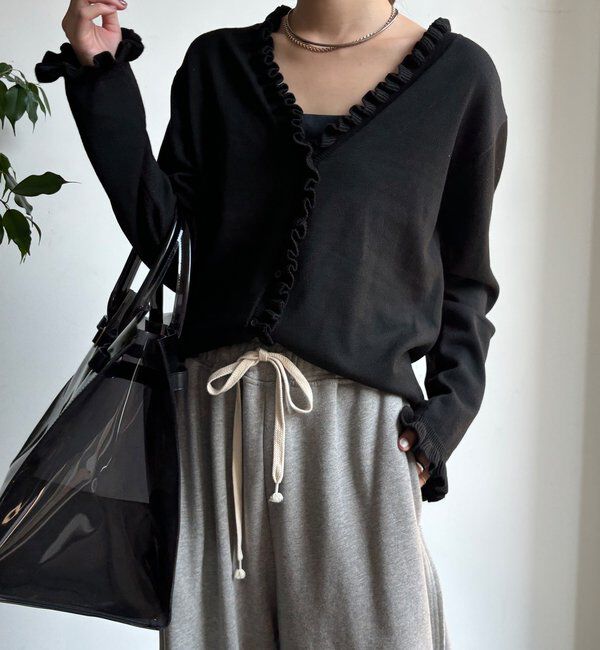  「【WEB限定】ニットフリルカーディガン」|カーディガン|ブラック