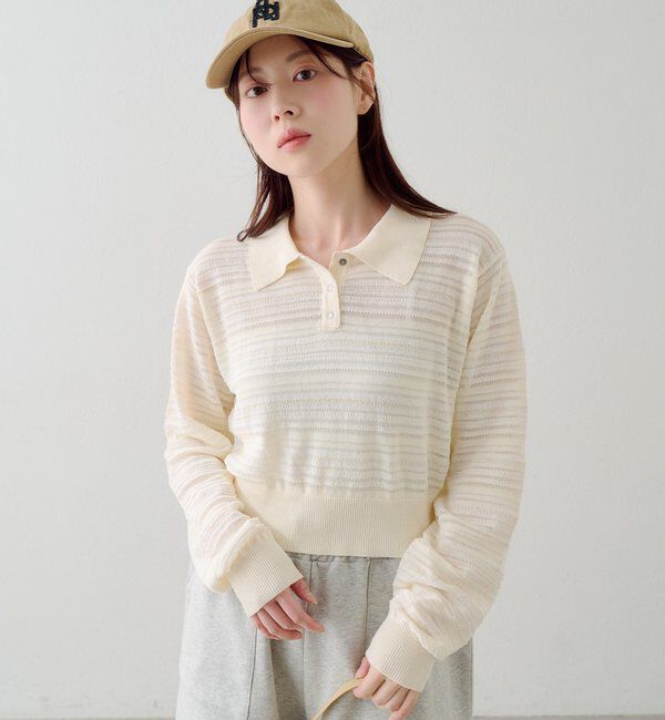  「ボーダーシアーポロニット」|ニット・セーター|