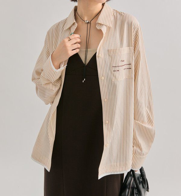  「ポケット刺繍ストライプシャツ」|シャツ・ブラウス|ベージュ