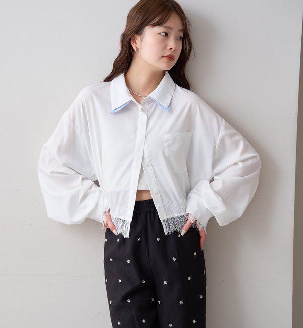  「ストライプ裾レースシャツ」|シャツ・ブラウス|