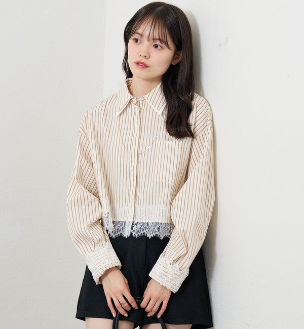  「ストライプ裾レースシャツ」|シャツ・ブラウス|