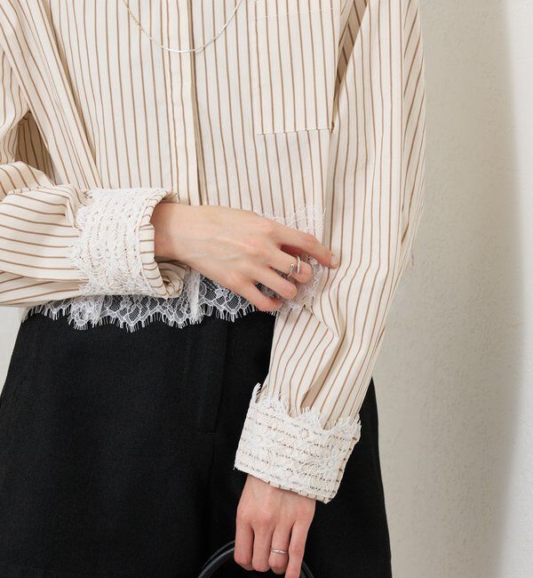  「ストライプ裾レースシャツ」|シャツ・ブラウス|