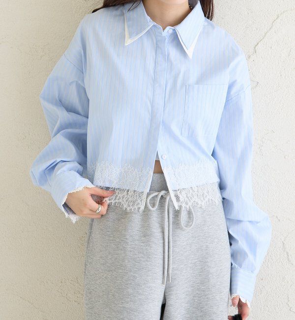  「ストライプ裾レースシャツ」|シャツ・ブラウス|