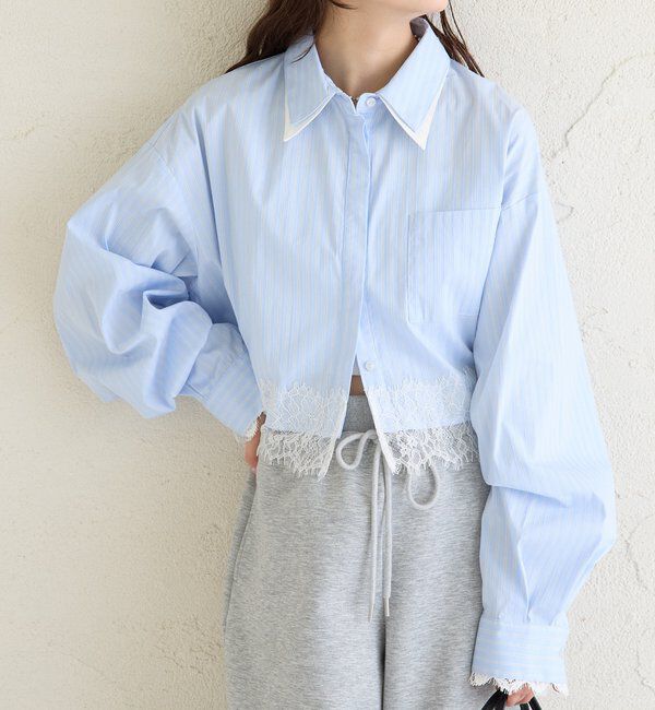  「ストライプ裾レースシャツ」|シャツ・ブラウス|