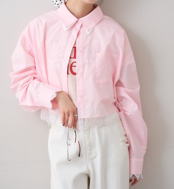  「ストライプ裾レースシャツ」|シャツ・ブラウス|