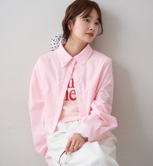  「ストライプ裾レースシャツ」|シャツ・ブラウス|