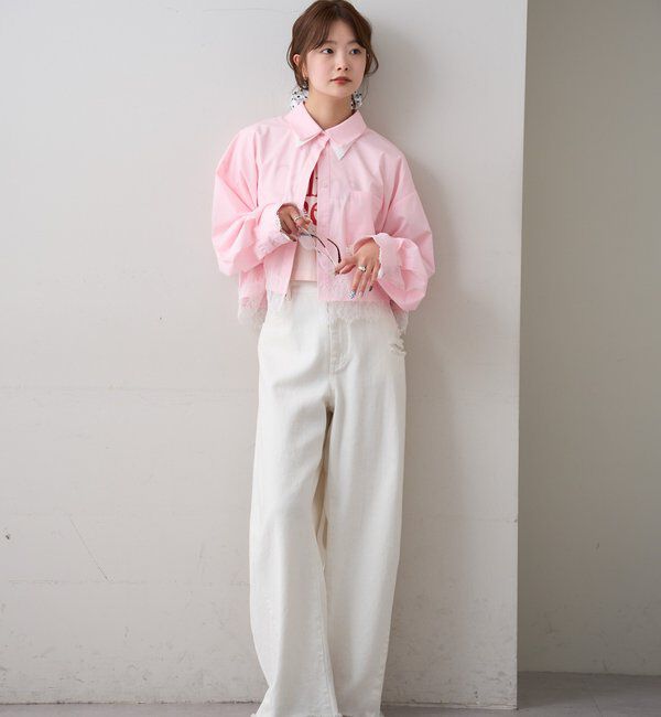  「ストライプ裾レースシャツ」|シャツ・ブラウス|