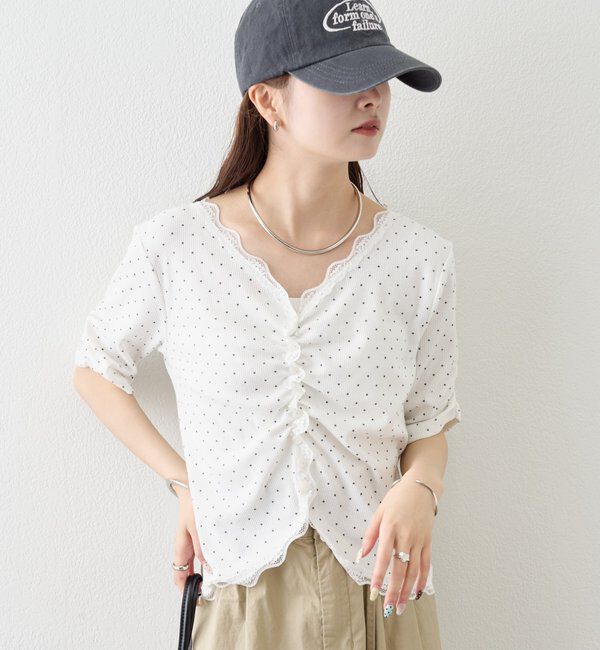  「半袖ギャザーリブカーディガン」|Tシャツ・カットソー|