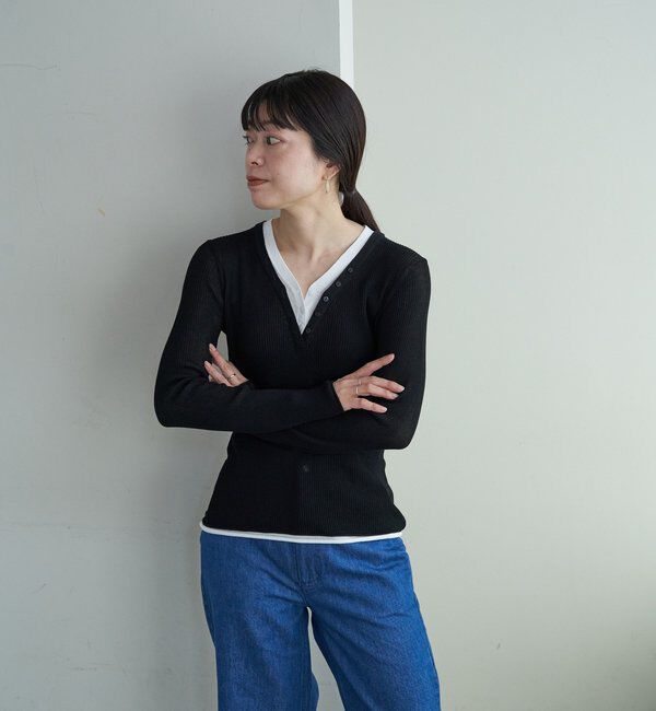  「ヘンリーネックレイヤードニット」|ニット・セーター|