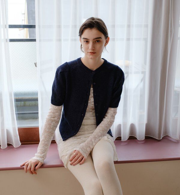  「ペーパーヤーン半袖パフニット」|カーディガン|