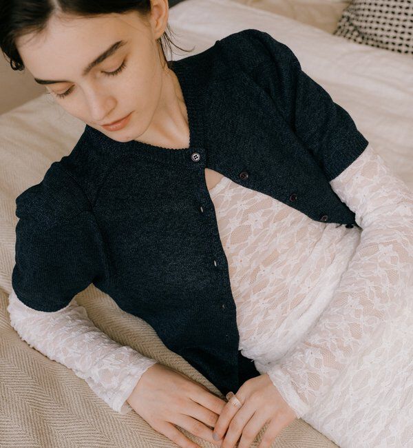  「ペーパーヤーン半袖パフニット」|カーディガン|