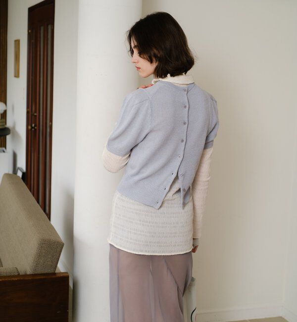  「ペーパーヤーン半袖パフニット」|カーディガン|