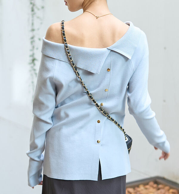 Rouge vif「オフショルレディニットプルオバー」|ニット・セーター|サックスブルー