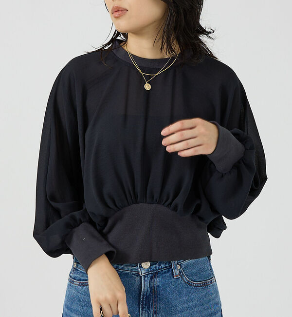 Rouge vif「ストレッチジョーゼットブラウス」|シャツ・ブラウス|ネイビー