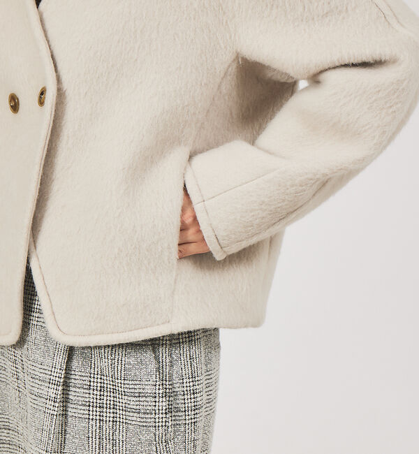 qualite「モヘアシャギーショートコート」|ノーカラーコート|