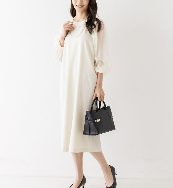 abahouse mavie「【エニデイカセット】シアー袖切替ワンピース」|ワンピース|アイボリー