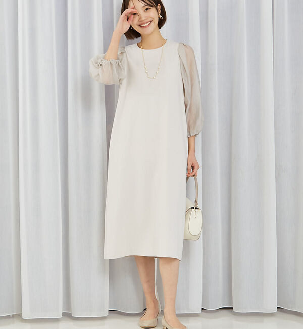 abahouse mavie「【エニデイカセット】シアー袖切替ワンピース」|ワンピース|