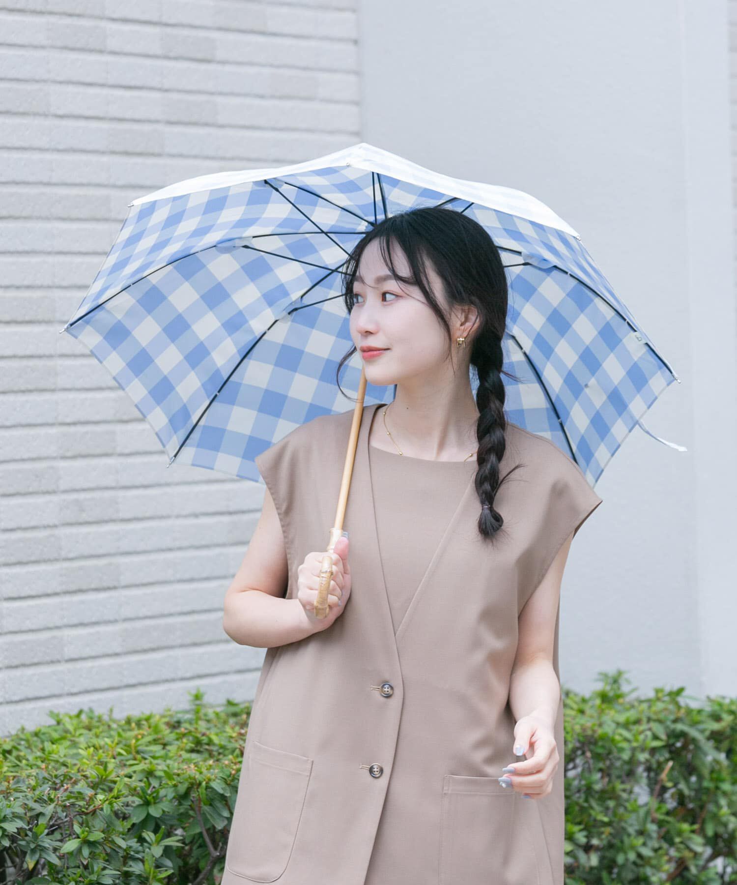 SMELLY「because　ギンガムチェックバンブー長傘」|傘|
