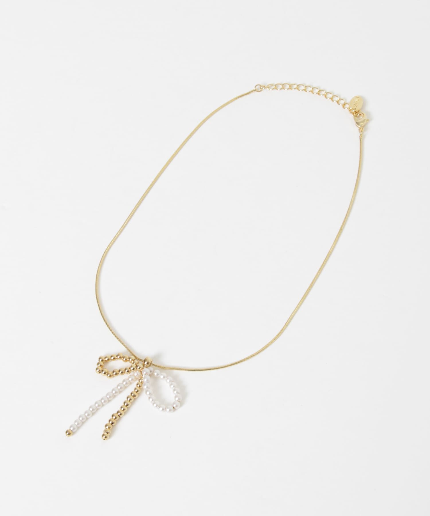 SMELLY「メタルパールビーズリボンネックレス」|ネックレス|