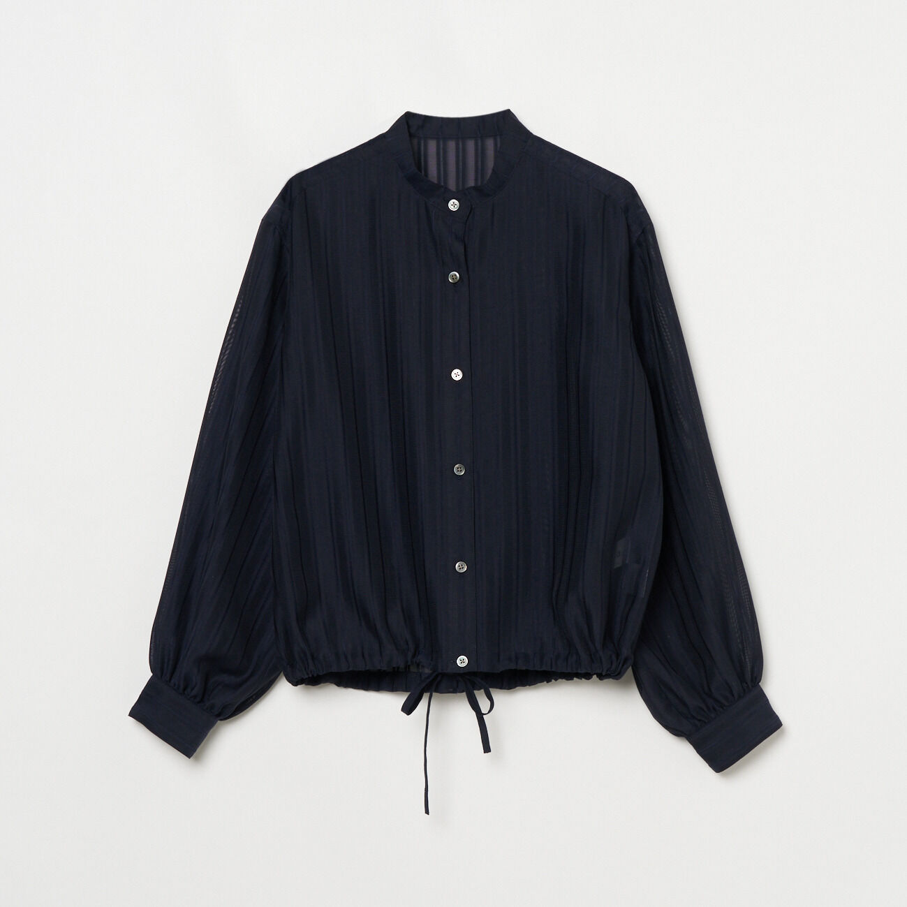 HELIOPOLE「HELIOPOLE SHEER STRIPE DRAWSTRING SHIRT」|シャツ・ブラウス|ネイビー