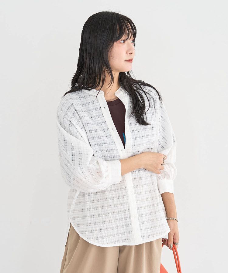 Green Parks「シアーチェック７分袖シャツ」|シャツ・ブラウス|Off White