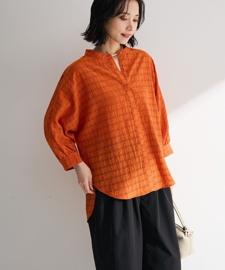 Green Parks「シアーチェック７分袖シャツ」|シャツ・ブラウス|