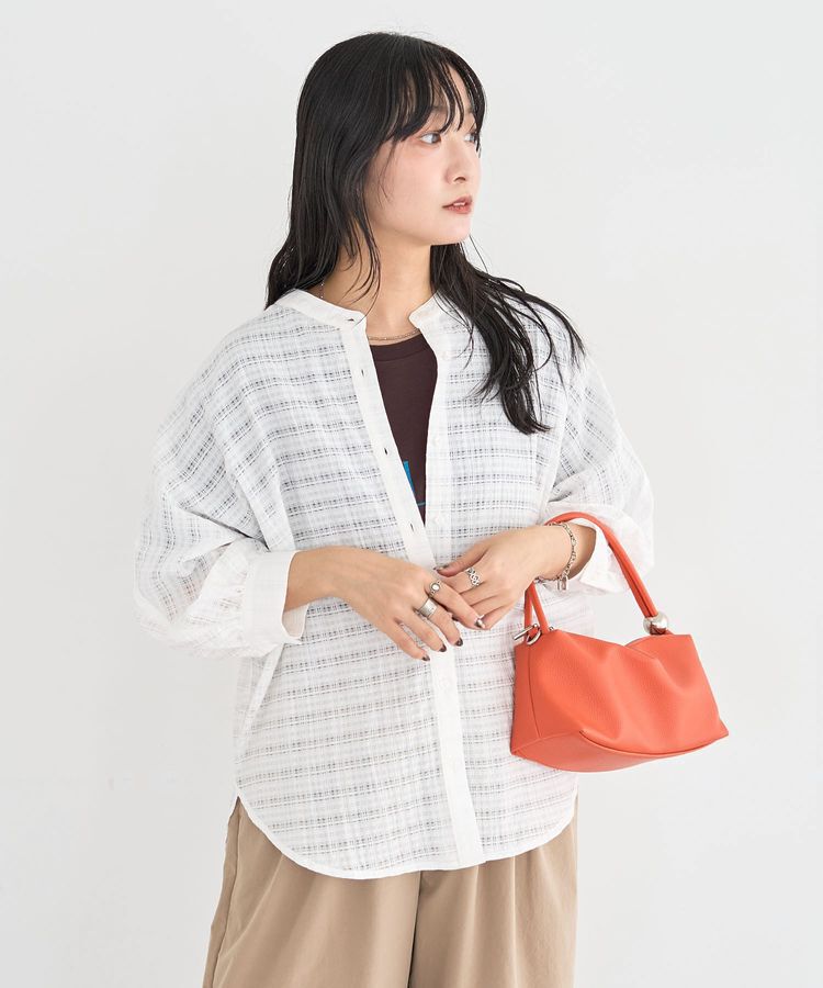 Green Parks「シアーチェック７分袖シャツ」|シャツ・ブラウス|