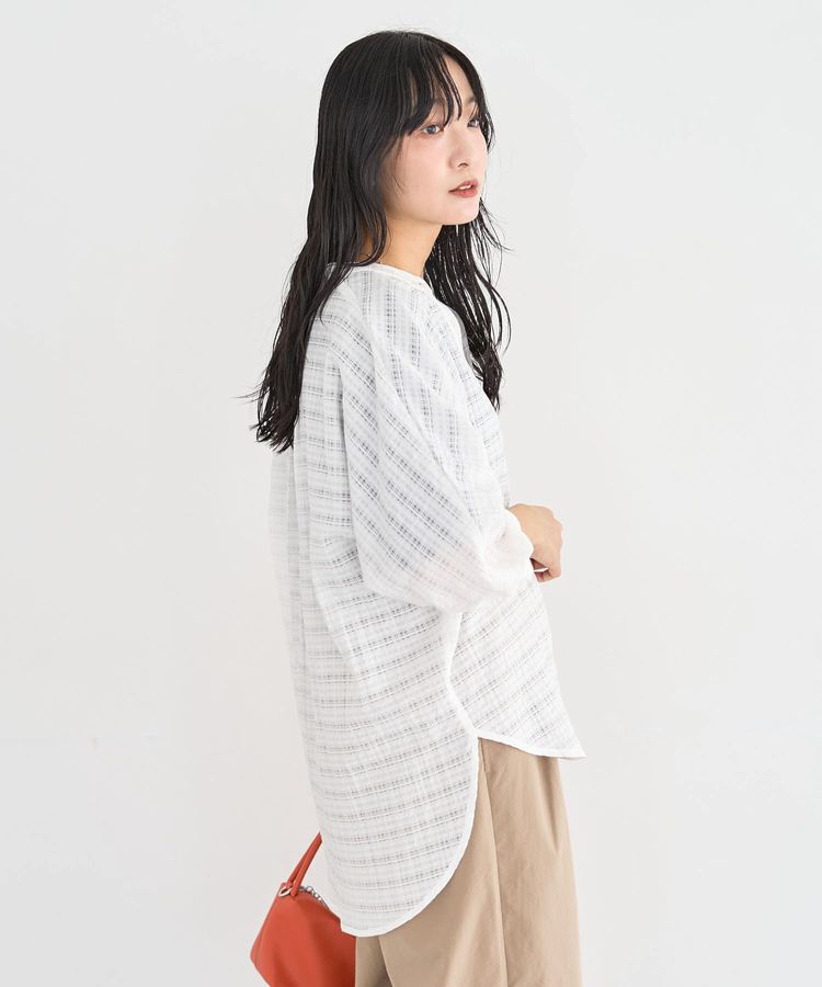 Green Parks「シアーチェック７分袖シャツ」|シャツ・ブラウス|