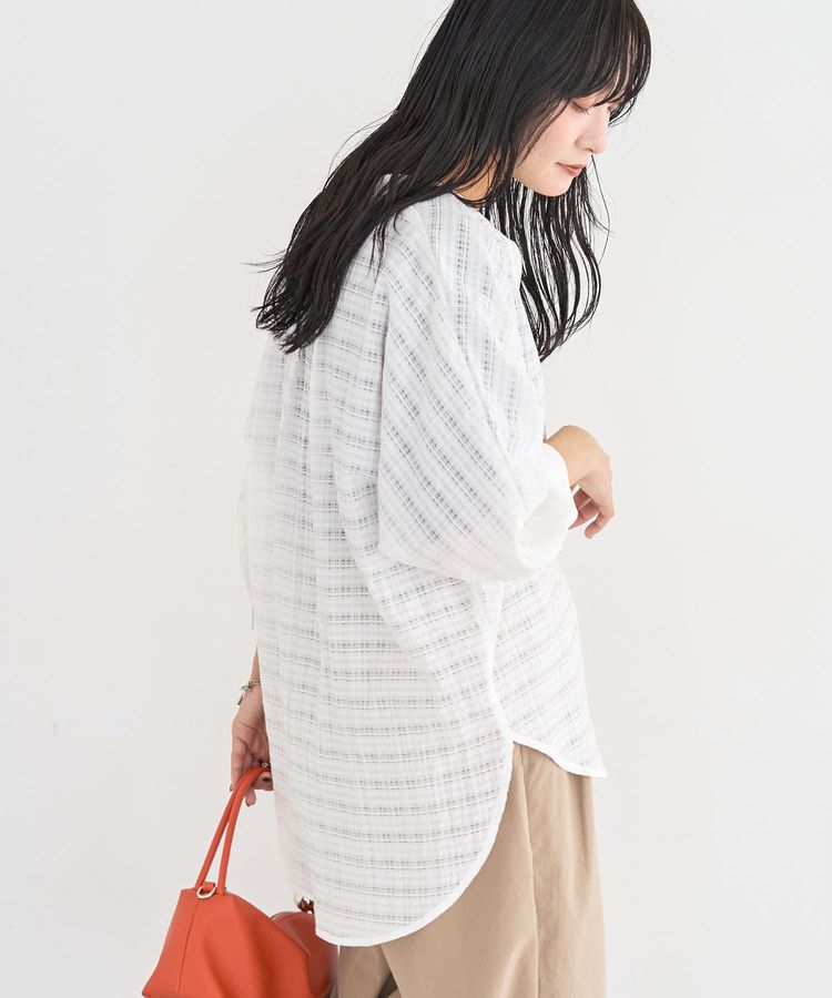 Green Parks「シアーチェック７分袖シャツ」|シャツ・ブラウス|