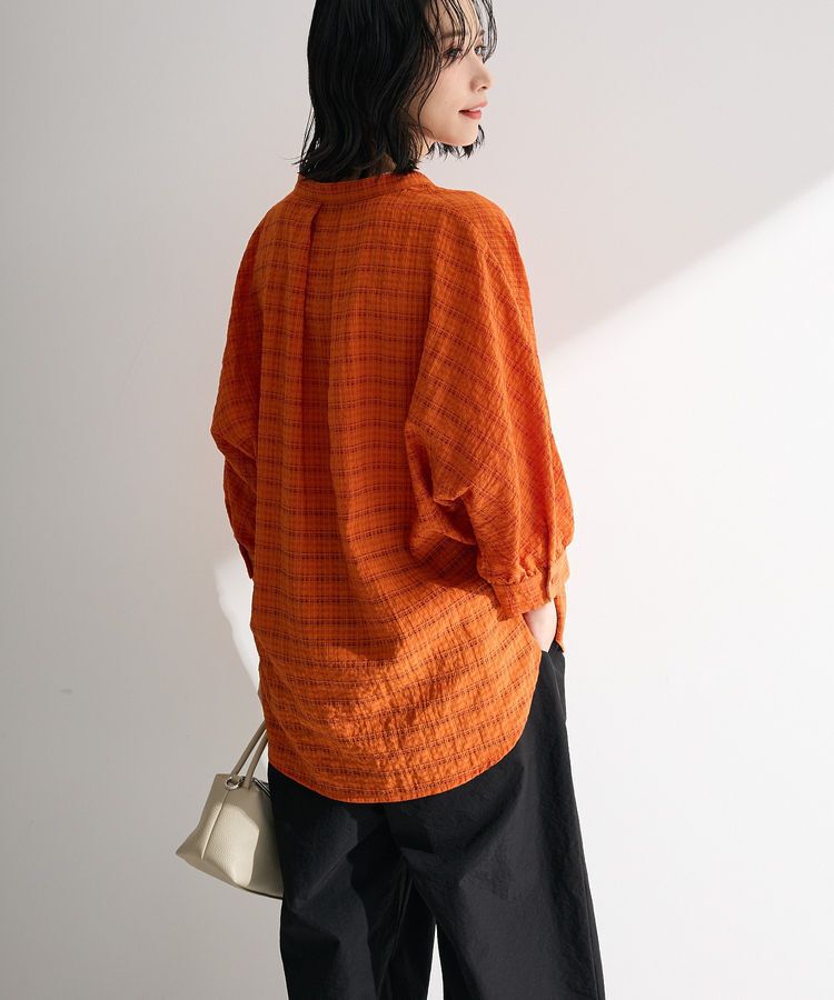 Green Parks「シアーチェック７分袖シャツ」|シャツ・ブラウス|