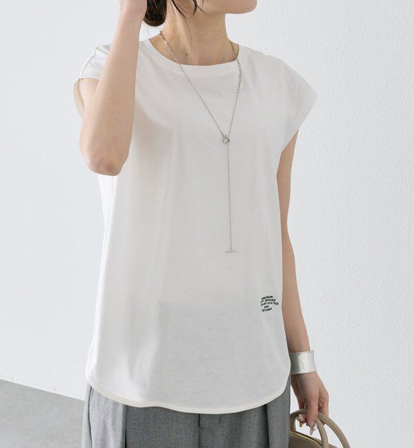  「【汗ジミ防止加工】ワンポイントロゴ刺繍フレンチスリーブTシャツ」|Tシャツ・カットソー|オフホワイト