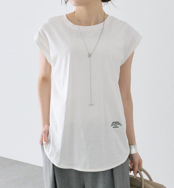  「【汗ジミ防止加工】ワンポイントロゴ刺繍フレンチスリーブTシャツ」|Tシャツ・カットソー|