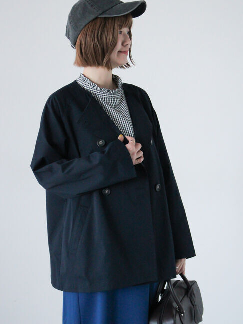 Lugnoncure「【撥水/防花粉】ノーカラーショートコート」|その他|ネイビー