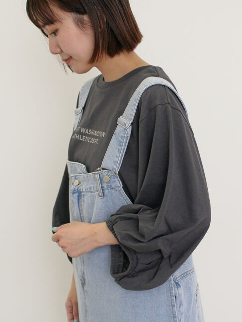 Samansa Mos2「袖タックTシャツ」|Tシャツ・カットソー|チャコールグレー