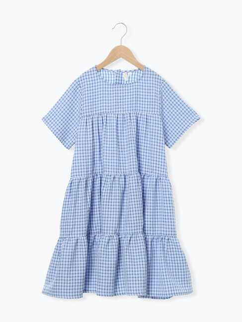 Samansa Mos2 Lagom「【140・150】チェック柄ティアードワンピース」|ワンピース|ブルー