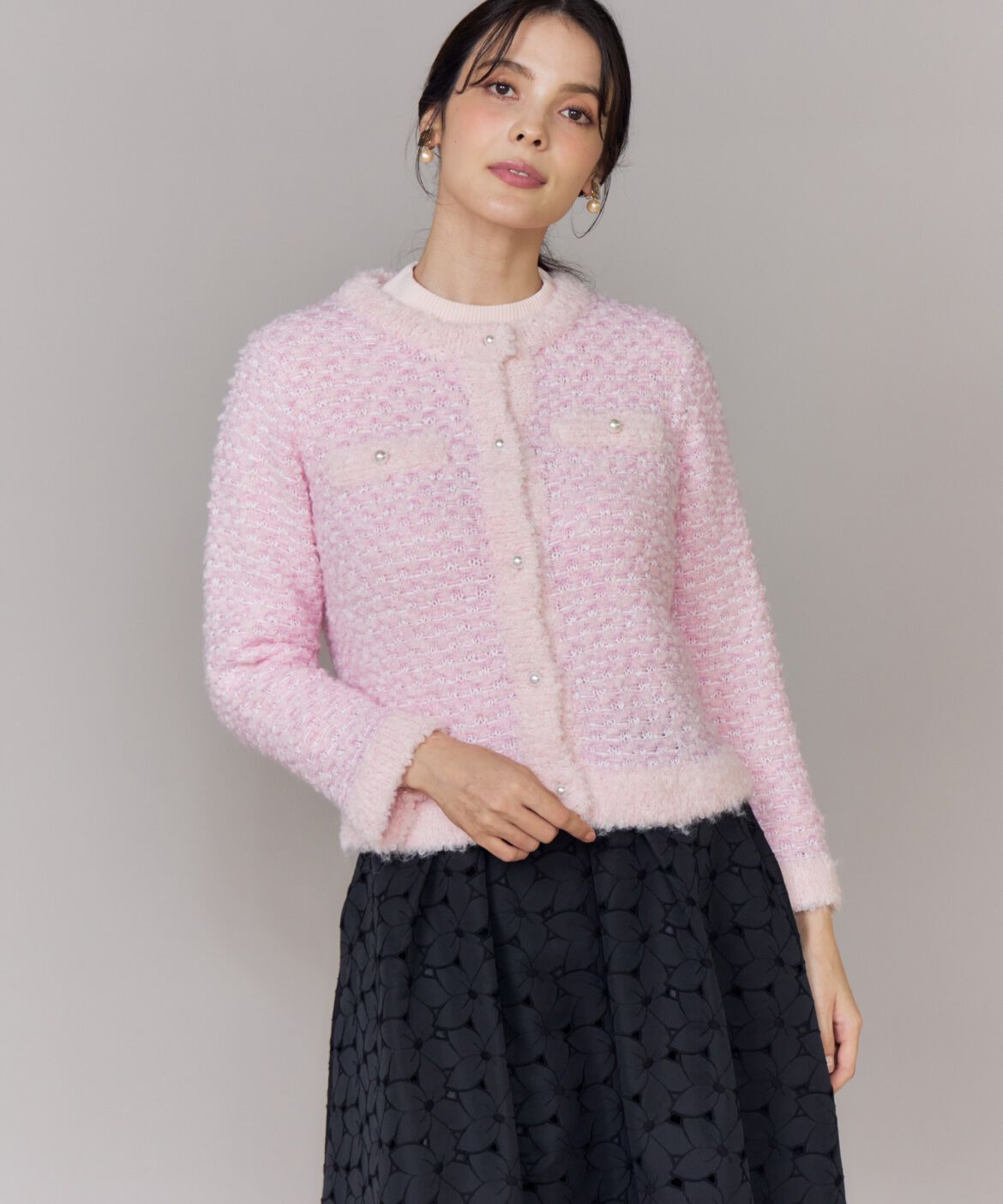 Maglie le cassetto「ラメフェザーニットジャケット」|カーディガン|