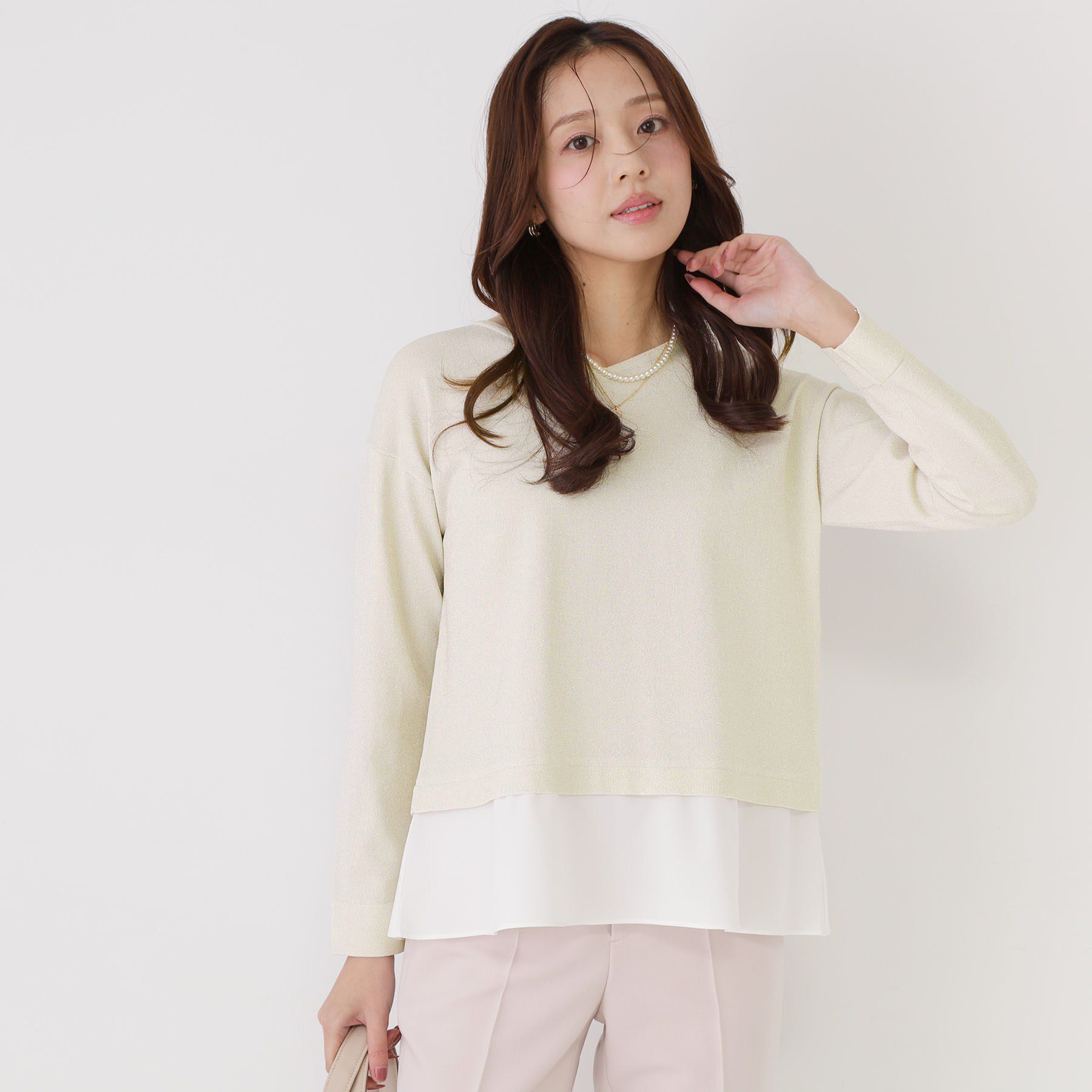 COUP DE CHANCE「【洗える】レイヤード風デザイントップス」|ニット・セーター|ライトベージュ(05